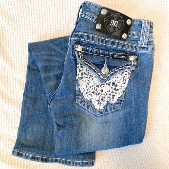 Miss Me Denim - Miss Me Crochet Lace Pocket Boot Cut Jeans 27